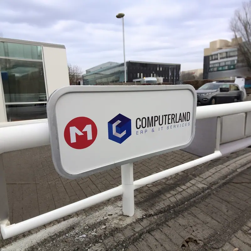 Outdoor Computerland ERP & IT Services sign with logos