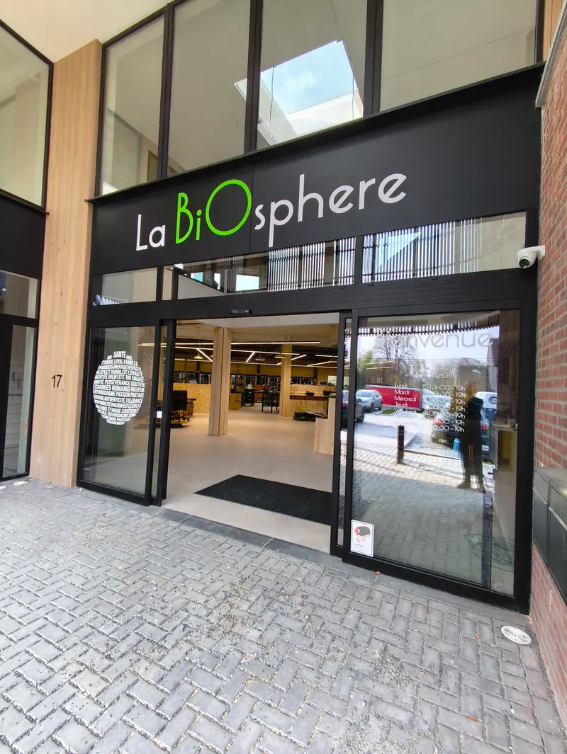 La BiOsphère shop front with a lettered sign above the entrance
