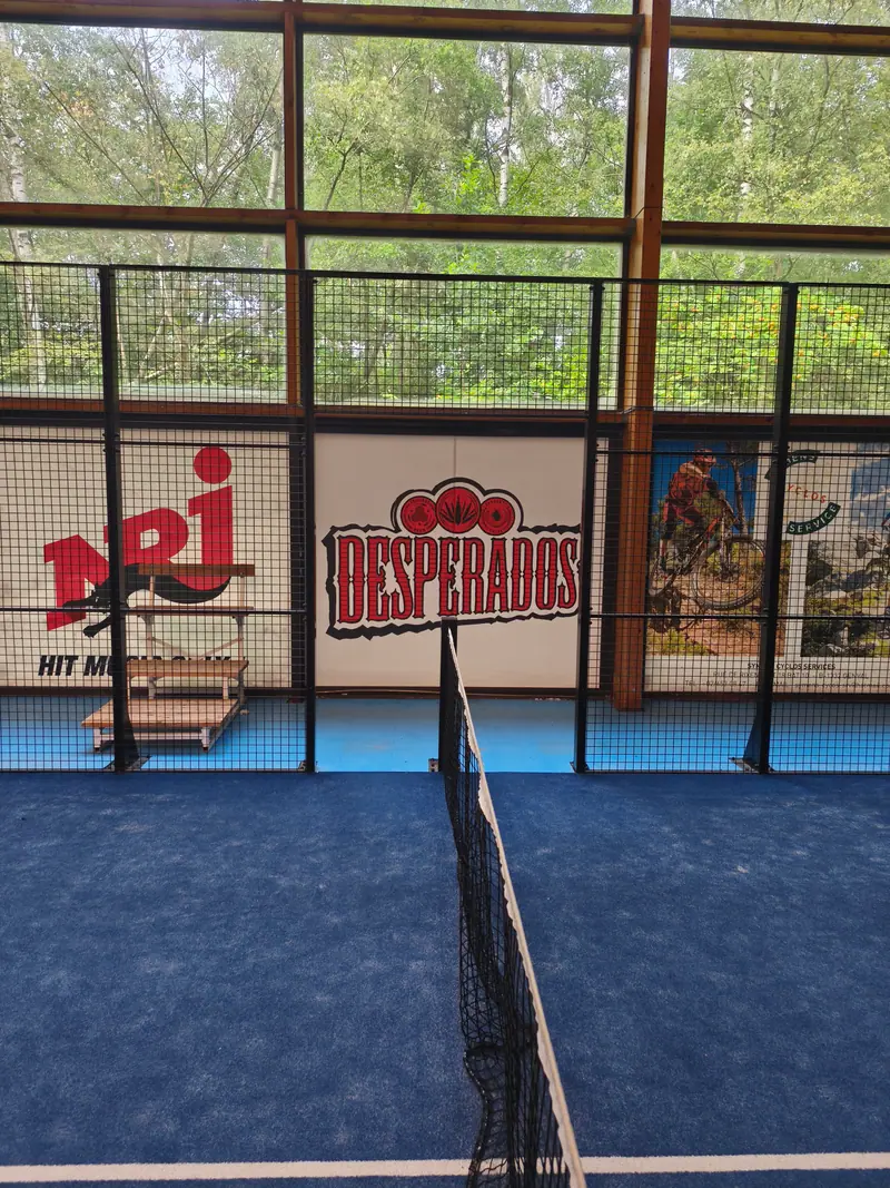 Padel court decked out in Desperados and NRJ colours