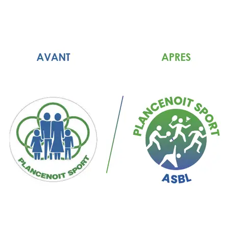 Le logo de Plancenoit Sport avant et après la refonte