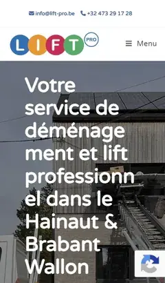 Lift-Pro website: home page with a furniture lift against a façade
