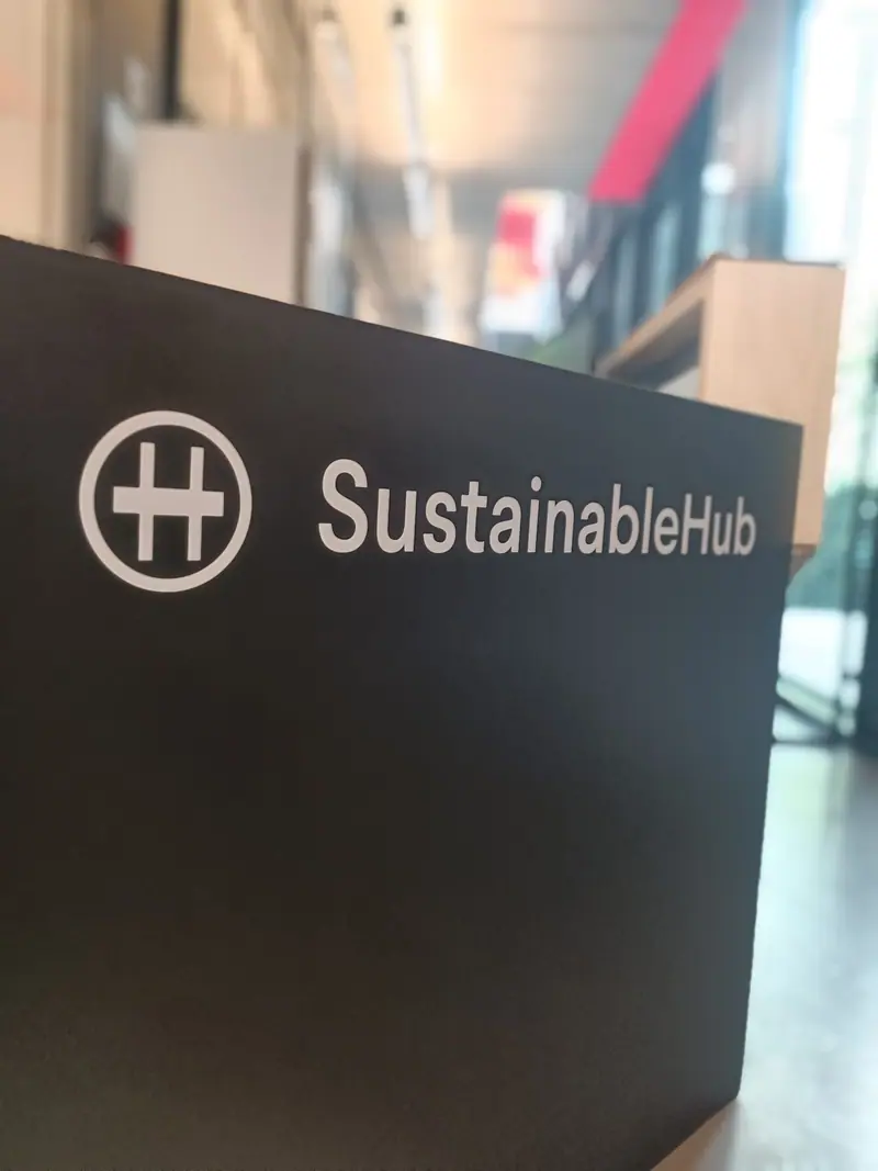 SustainableHub logo in white letters on a black unit